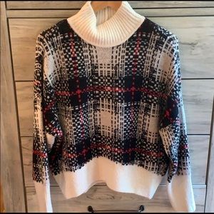 NWT Express White Red & Black Plaid Sweater XL